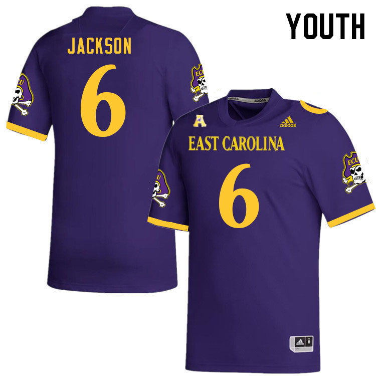 Youth #6 Teylor Jackson ECU Pirates 2023 College Football Jerseys Stitched-Purple - Click Image to Close